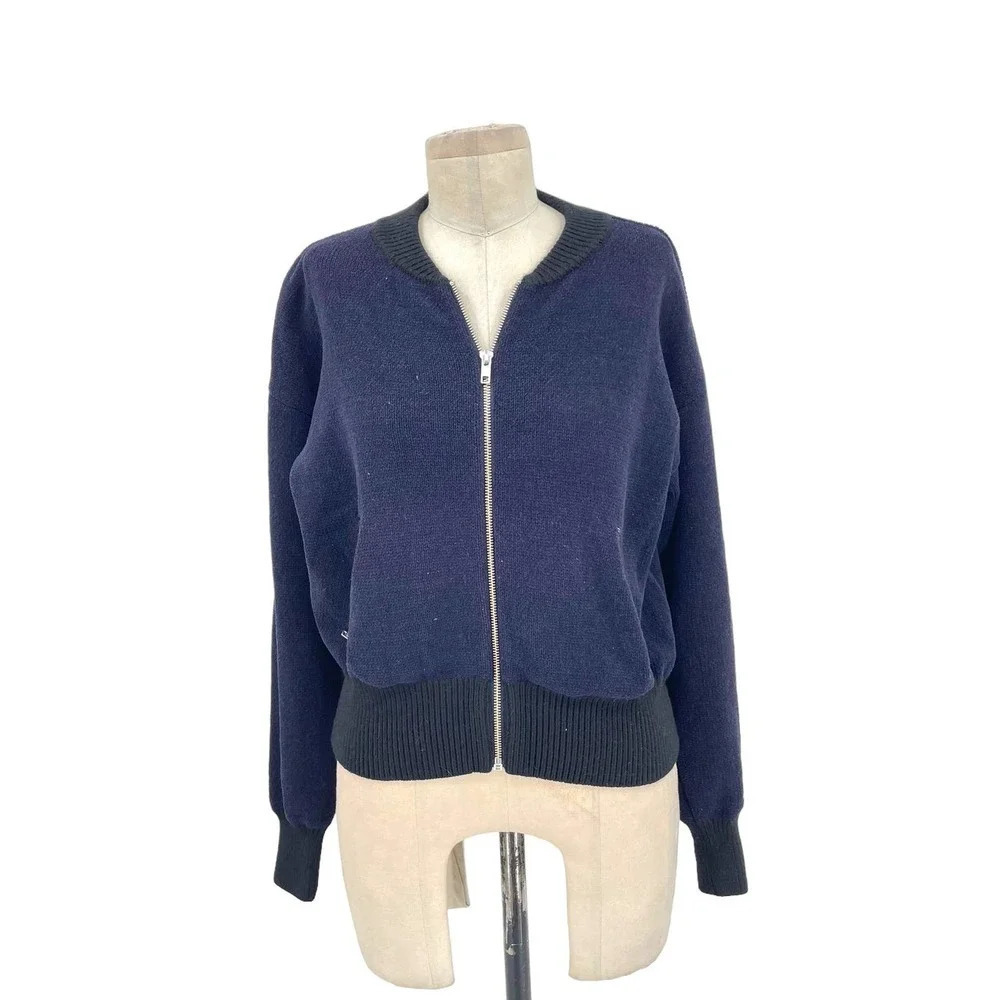 INTERMIX Elena‎ Bomber Knit Jacket Sweater Navy Blue Black Size Small